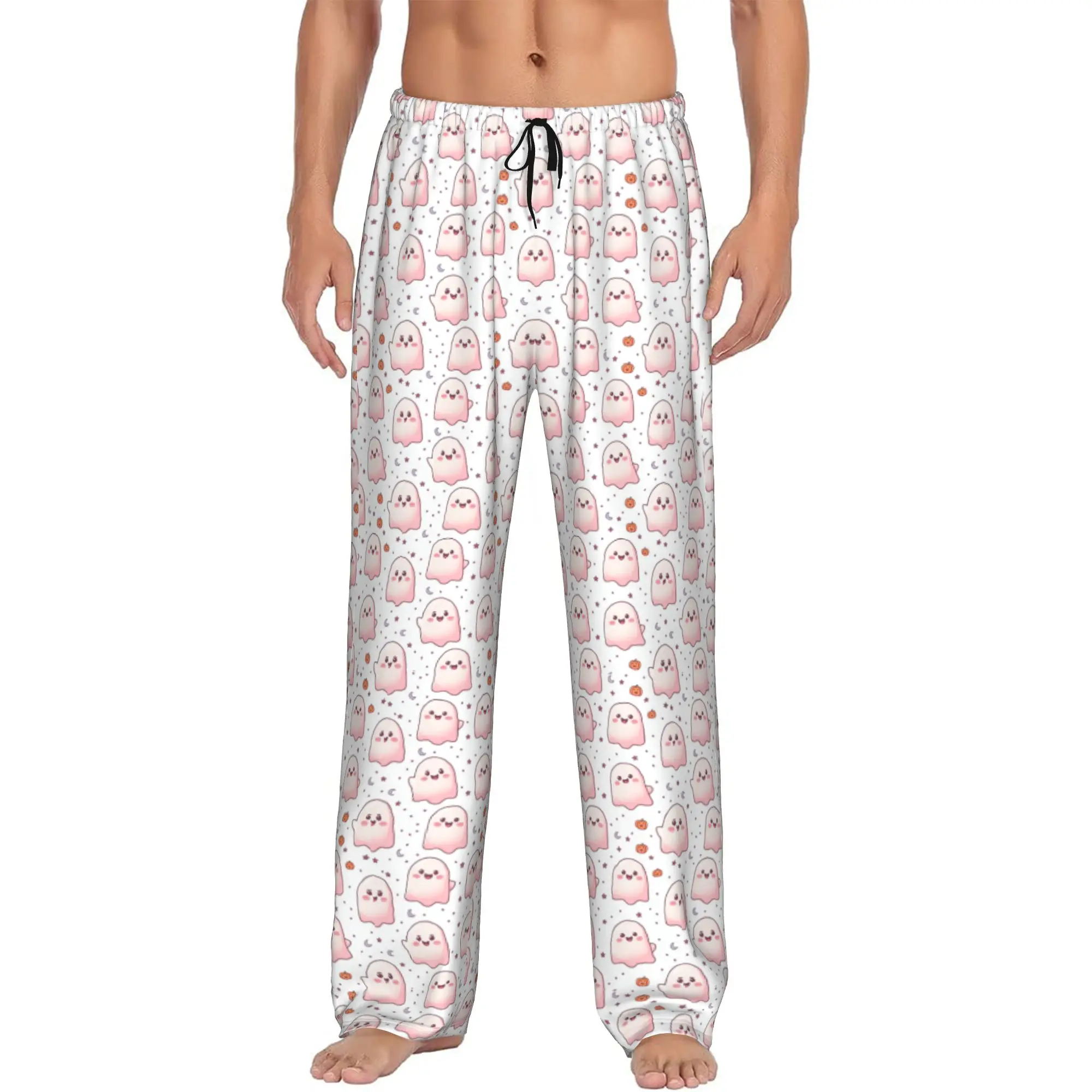 Custom Men's Halloween Ghost Pajama Pants Printed Horror Sleep Sleepwear Bottoms with Pockets