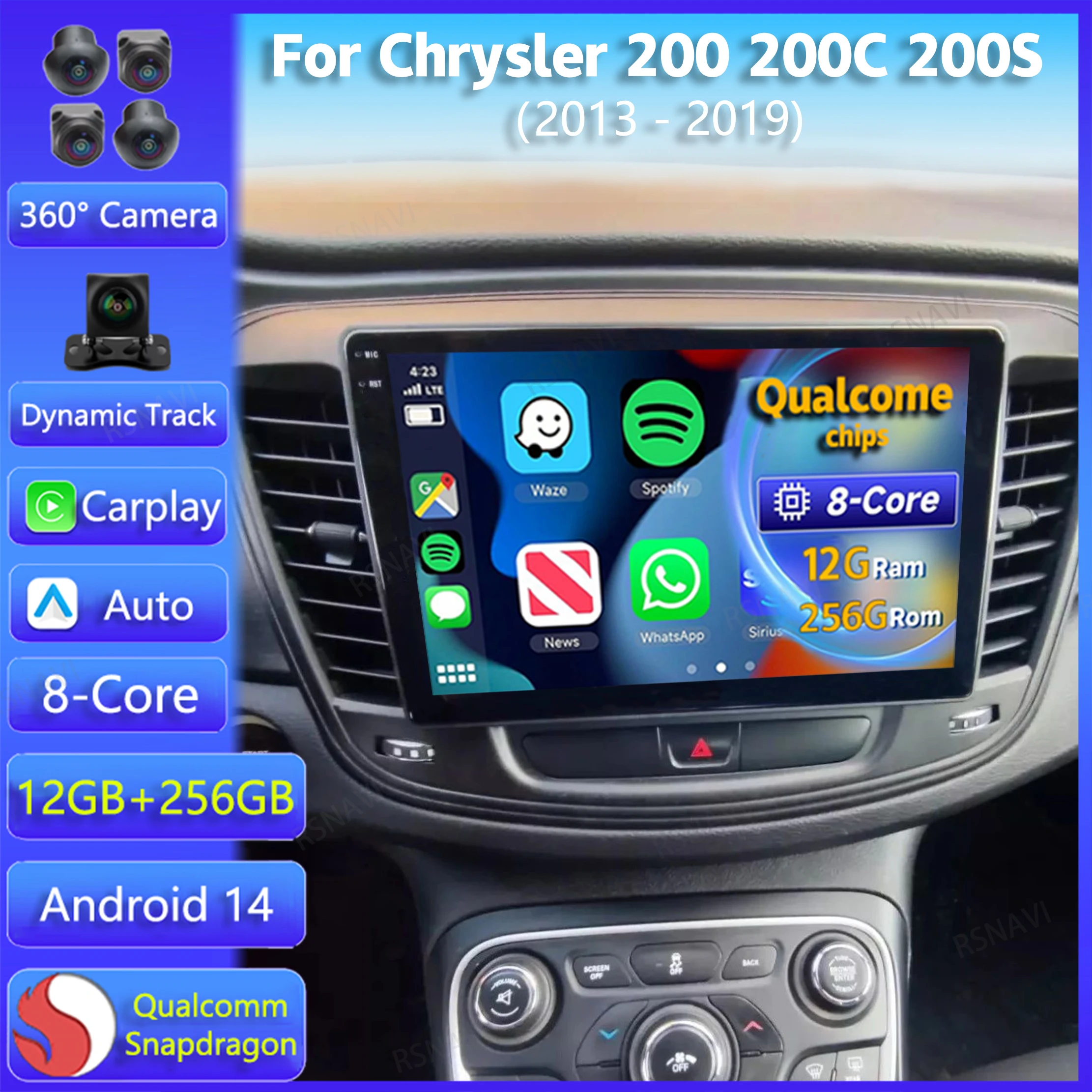 Android 14 Carplay Auto WIFI+4G For Chrysler 200 200C 200S 2013-2019 Car Radio GPS Stereo Multimedia Video Player 2din Head Unit