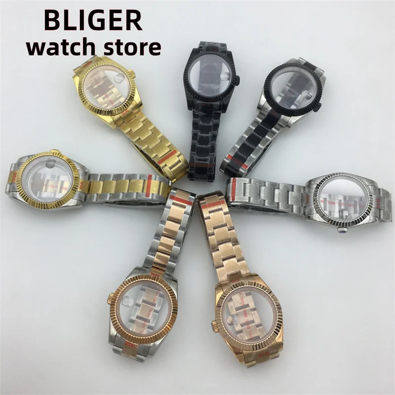 BLIGER 36mm/40mm Stainless Steel Silver Gold watch case Sapphire Glass fit NH35 NH36 ETA 2836 2824 DG2813 Miyota series movement