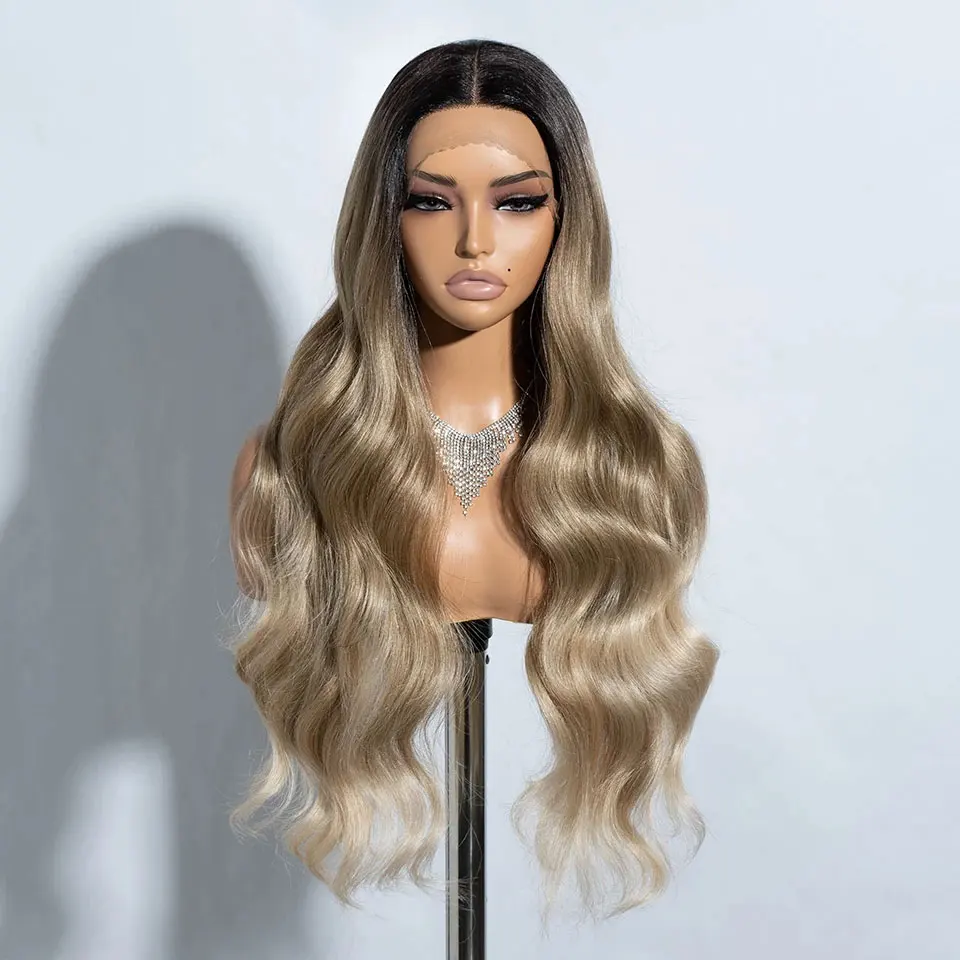 Magic Body Wavy Synthetic Lace Front Wigs For Black Women 30 inch Ombre Brown Higlight Lace Wig With Baby Hair Cosplay Wig