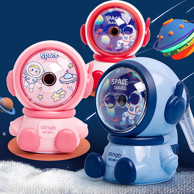 1Pc Automatic Pencil Sharpener Student Cartoon Hand Sharpener Cute Astronaut Shape Sharpener Children's Learning Stationery