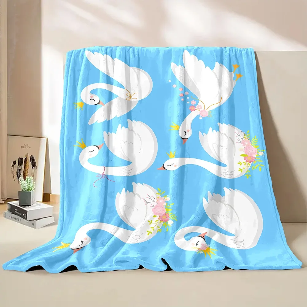 HD Beautiful Cute Swan Flannel Blanket Sofa Bed Cover Four Season Soft Fluffy Quilt Blanket Flannel Throw for Outdoor LeisureNap