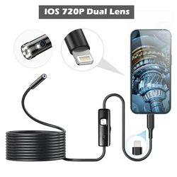 Dual Lens Piping Endoscopic Endoscope Borescope Stethoscope Inspection Tools Camera With Lights For Smartphone Iphone 8 IOS Cars