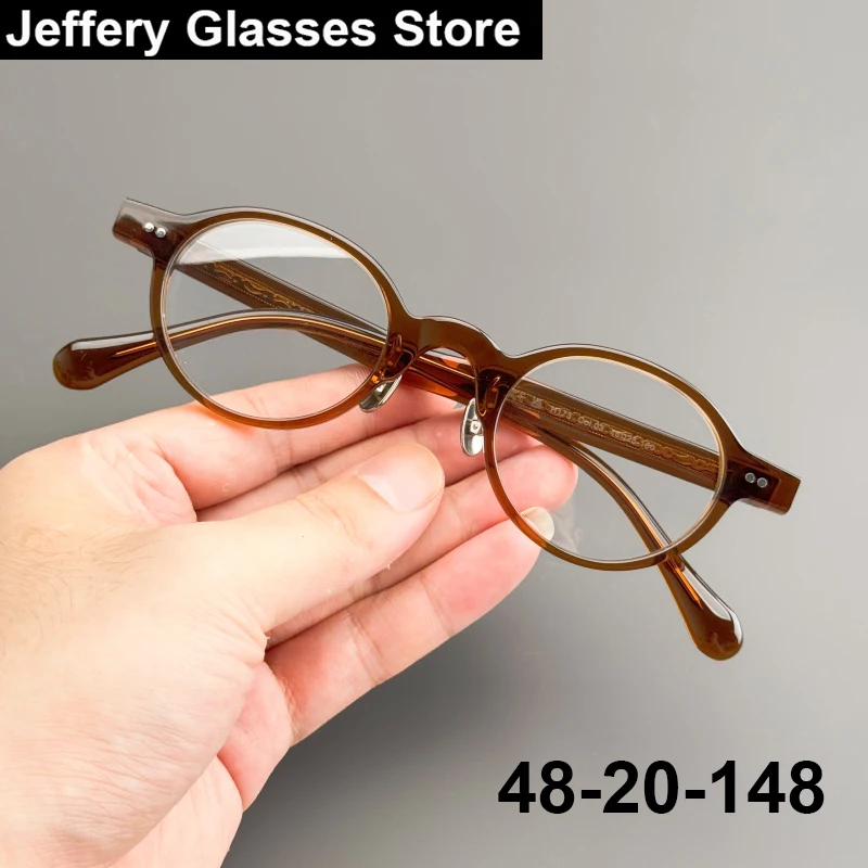 

Vintage Small Oval Acetate Glasses Frame Men Women Fashion Egg Shape Handmade Eyeglasses Fashion Brand Design Eyewear Spectacle