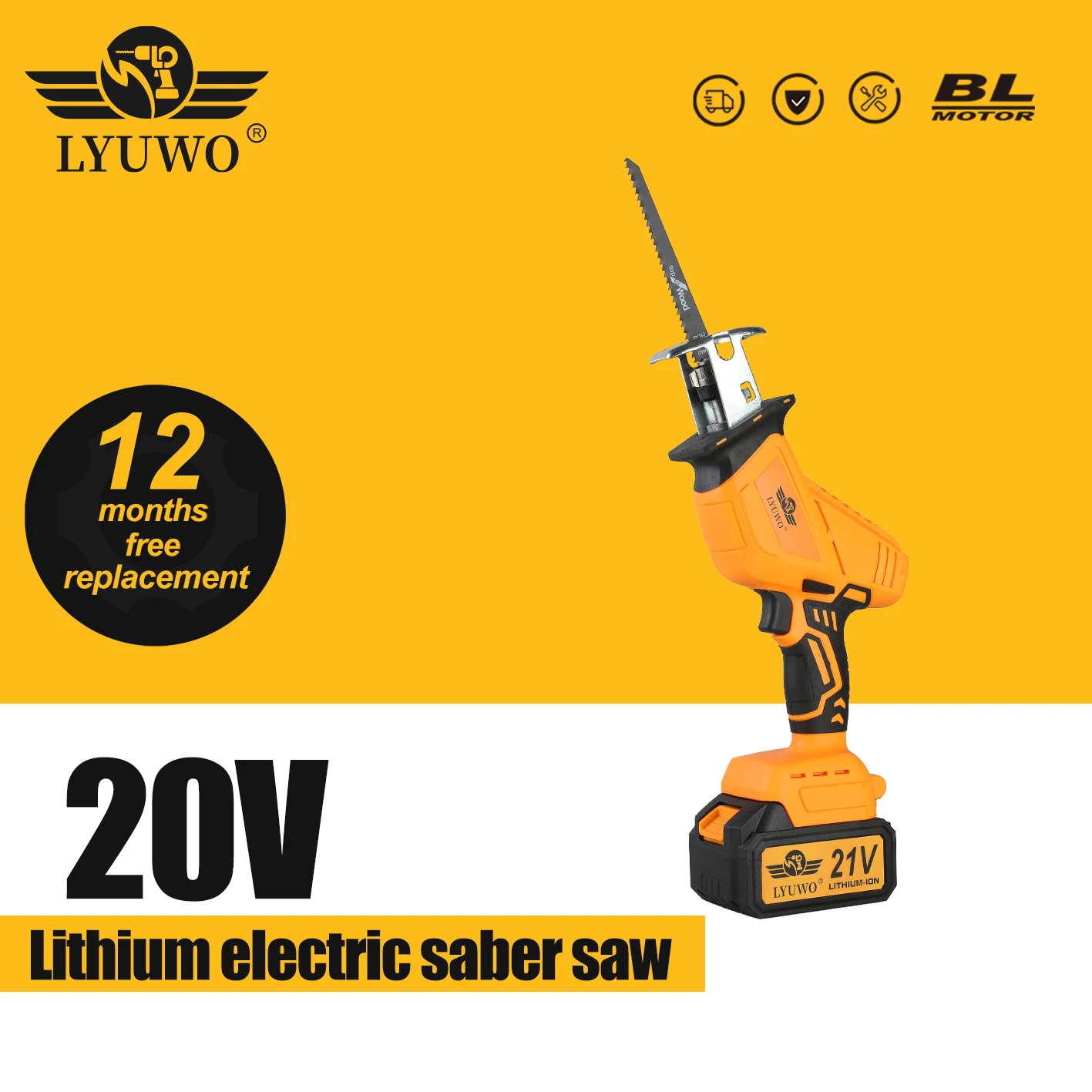 LYUWO lithium reciprocating electric saw, rechargeable electric horse knife, small handheld, outdoor cutting electric saw