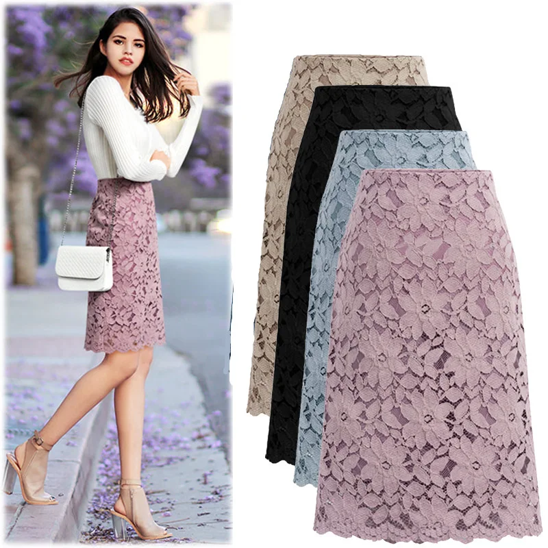 

Cross-Border Women's New Sle Lace f Skirt Bodycon Skirt Hollow out Floral Pattern Modified Acrylonitrile Fiber 00%
