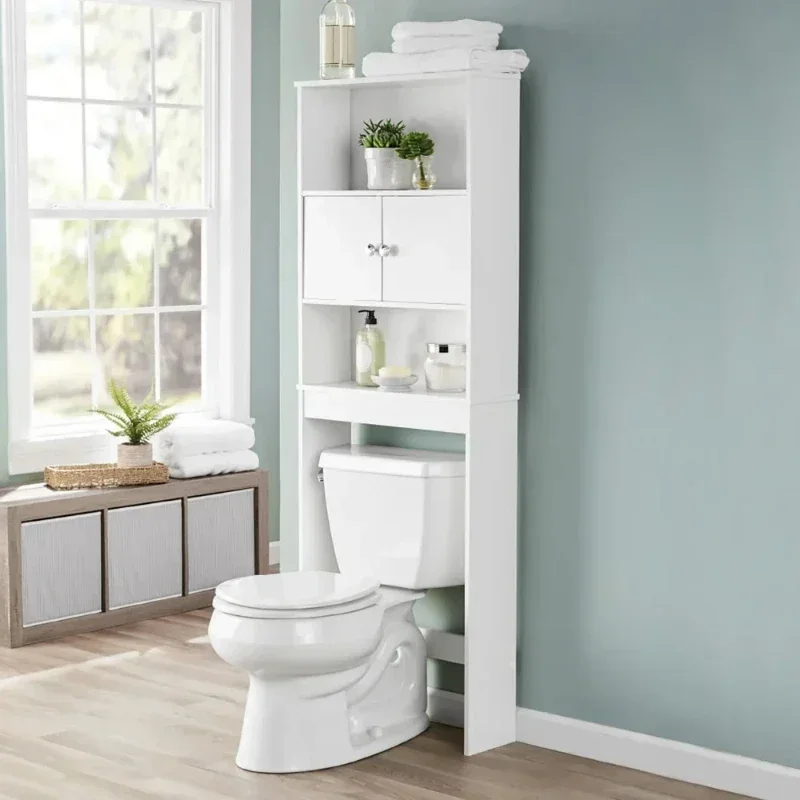 White 23 In. W Bathroom Space Saver Cabinet with 3 Fixed Shelves, Mainstays Over The Toilet Storage bathroom sink cabinet