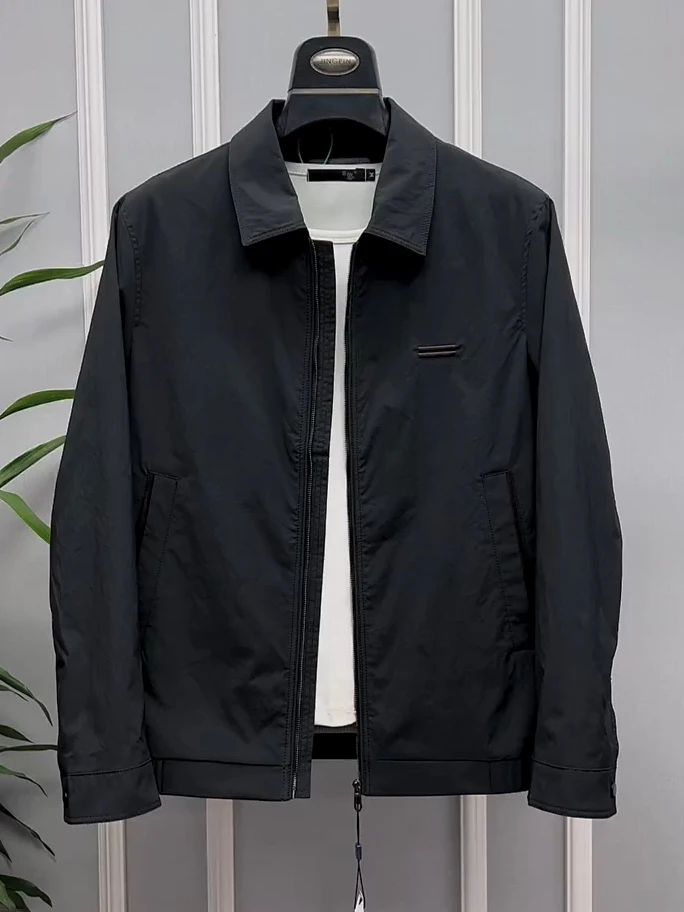 

Stylish Men's Spring Autumn Flip-Collar Jacket High-Quality Fashionable Versatile Standard Fit Long Sleeve Zipper Closure Cas...