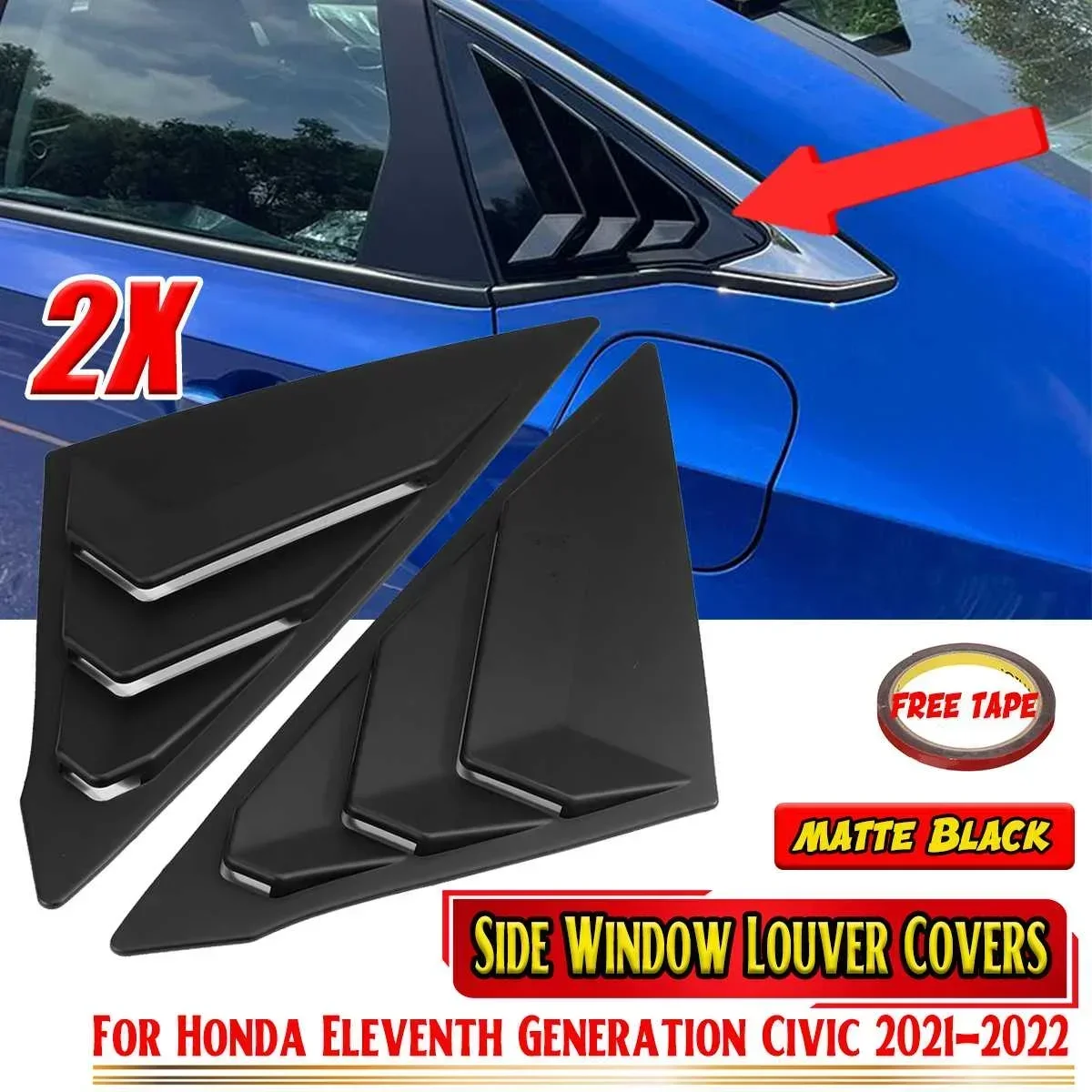 New Car Rear Side Window Louver Vents Trim Window Shutters Shade For Honda For Civic 11th Eleventh Generation 2021-2022 Body Kit