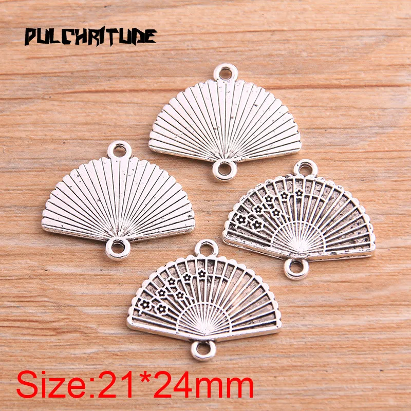 8PCS 21*24mm Antique Silver color color Color Fan Connectors Charms Pendants For Jewelry Making DIY Handmade Craft