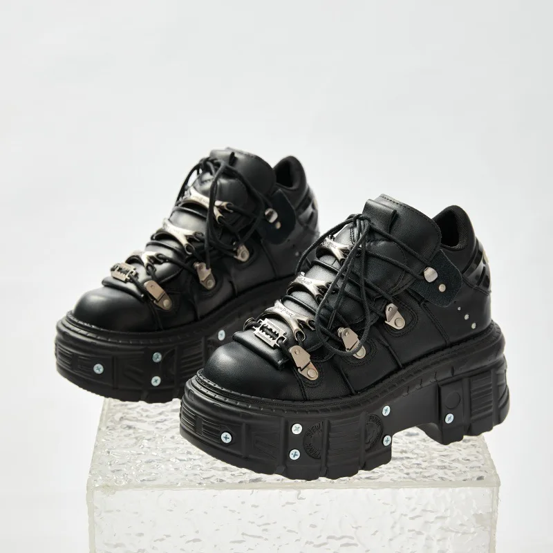 New Dark Chunky Sneakers Women Thick Sole Gothic Punk Boots Heavy Metal Personality Streetwear