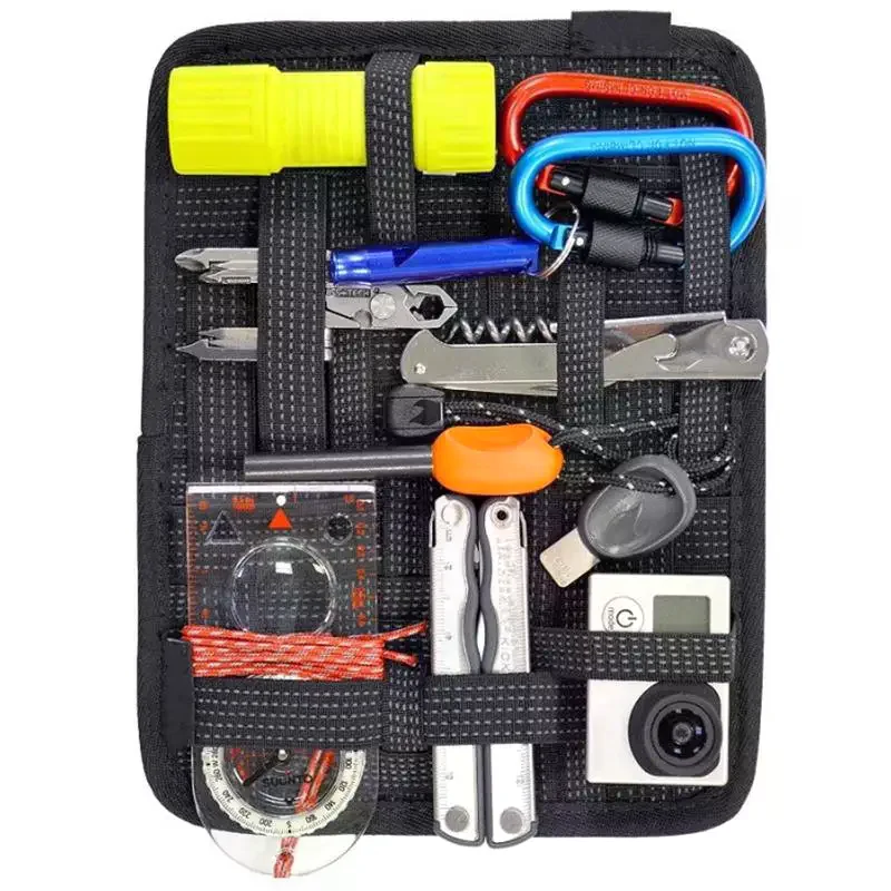 Portable Elastic Band Organizer Board: Zipper Pocket Multiple Stretch Straps Hanging Travel Insert Cables/Cosmetics
