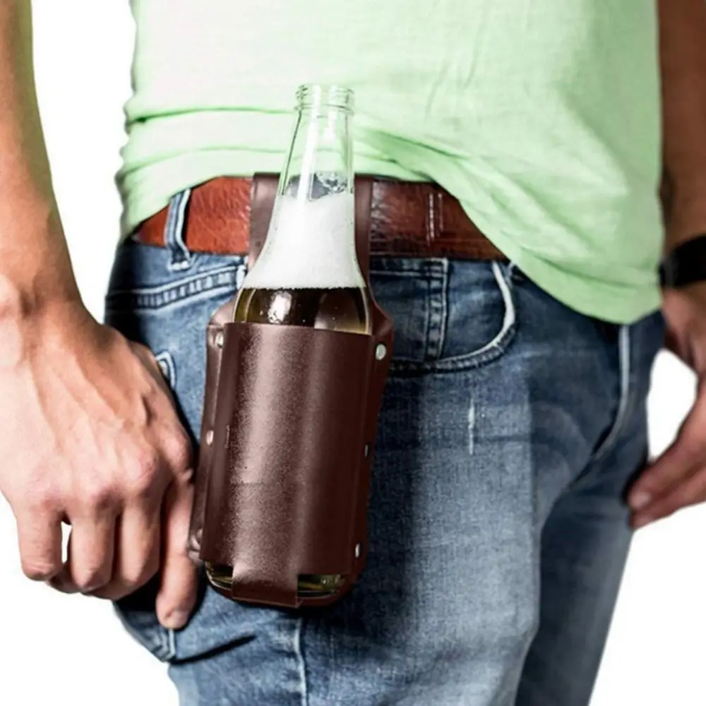 PU Leather Beer Bottle Waist Holster Waist Hanging Style Portable Outdoor Drink Bottle Case Leather Cup Belt Bag Beer Belt Bag