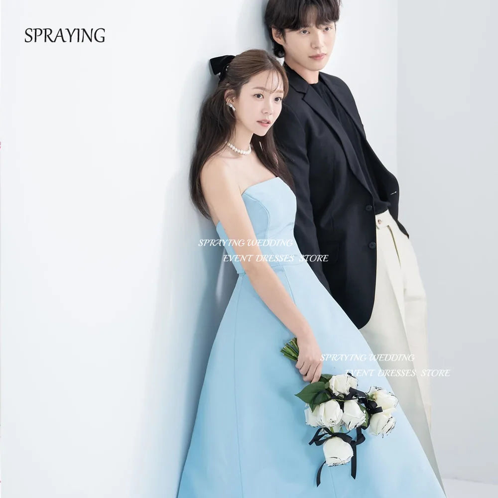 

SPRAYING Korea Wedding Party Dresses Princess Sky Blue Photo Shoot Strapless Sleeveless A-line Bridal Gown Custom Made 웨딩드레스