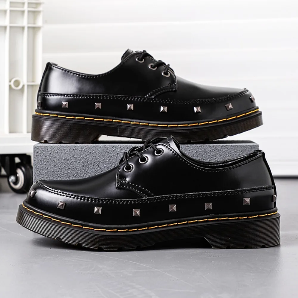 

Size35-45 Women Patent Work Shoes Black White Platform Three Holes Lace Up Dress Shoes