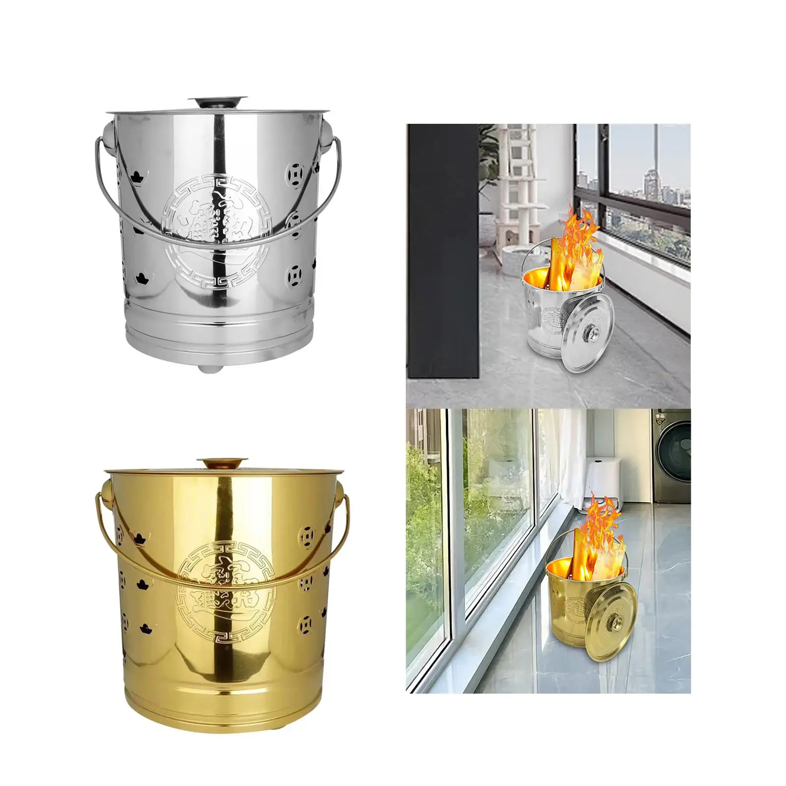 Burning Bucket Metal Paper Burn Barrel with Lid and Handle Incinerator Can