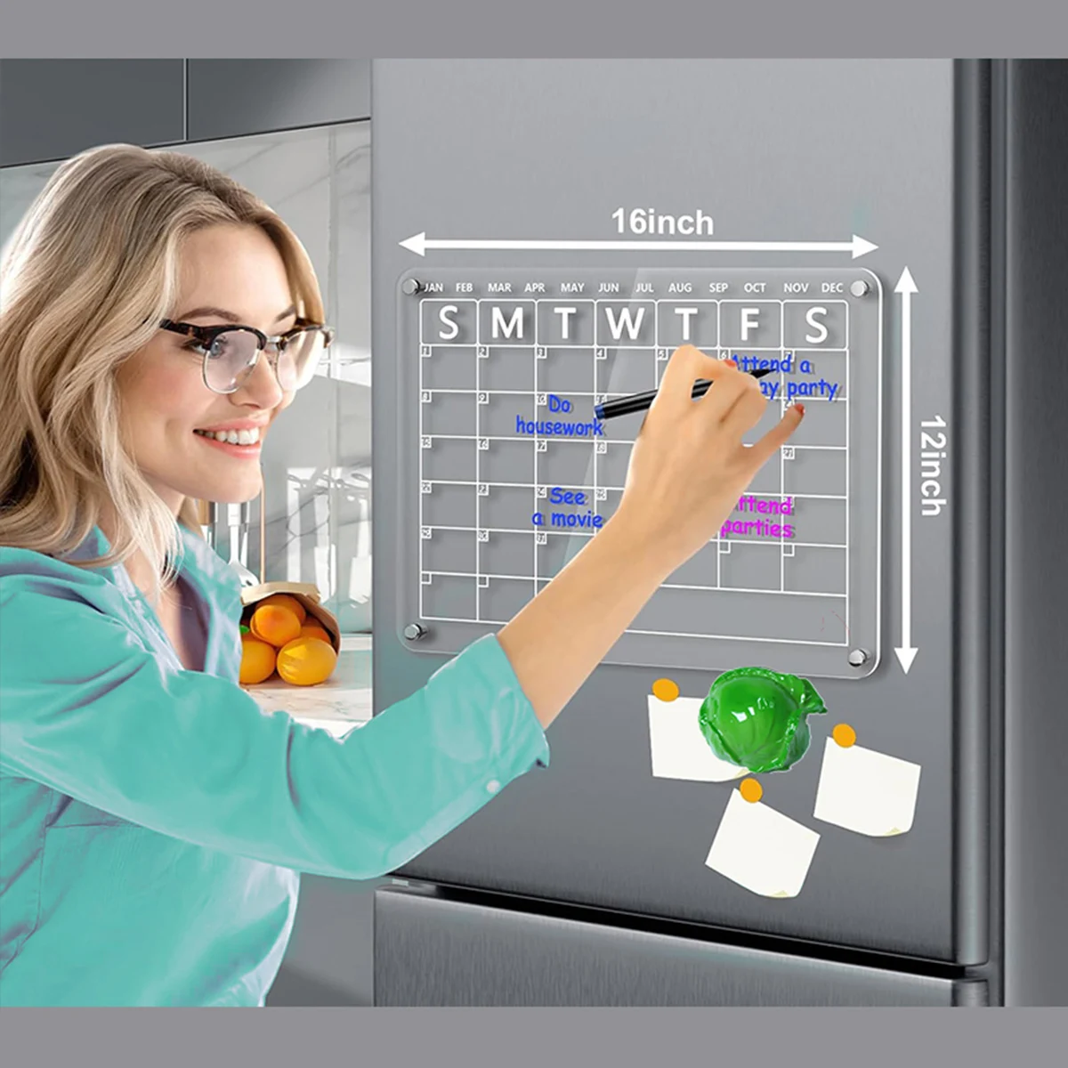 

Acrylic Magnetic Dry Erase Calendar Board for Fridge, 16"x12" Clear 2 Set Acrylic Calendar Planner Board for Refrigerator, Reusa