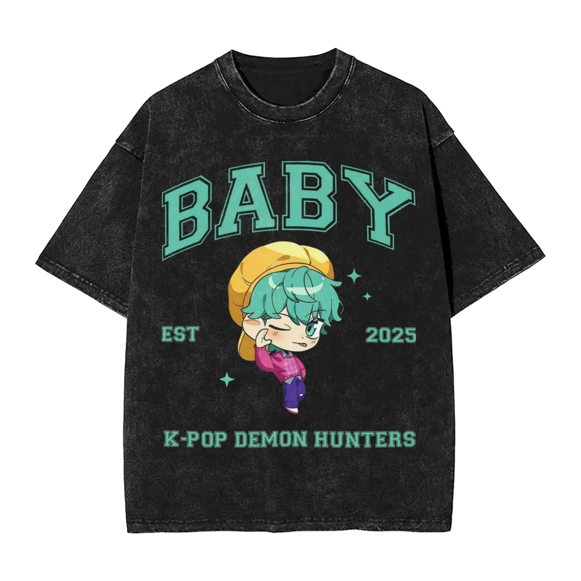 

Kpop Demon Hunters BABY Saja Boys T Shirts Hip Hop Washed Cotton Oversize T-Shirt Vintage for Men Women Streetwear Tee Shirt