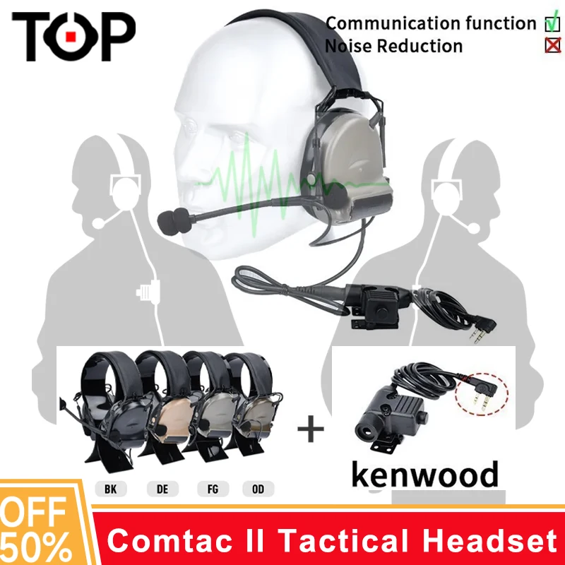 WADSN COMTAC II Tactical Airsoft Headset Communication Shooting Headphone Kenwood U94 PTT C2 Earphone Outdoor Hunting Headset