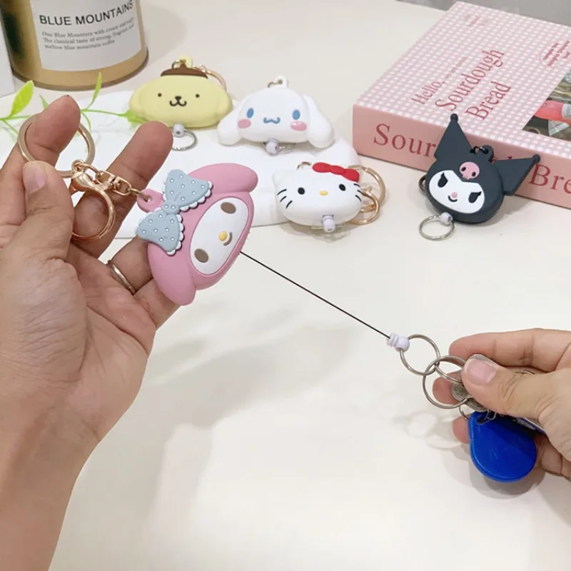 Sanrio Hello Kitty Cinnamoroll Keychain Cute Cartoon Three-dimensional Head Shape Easy-pull Buckle Adjustable Key Chain Pendant