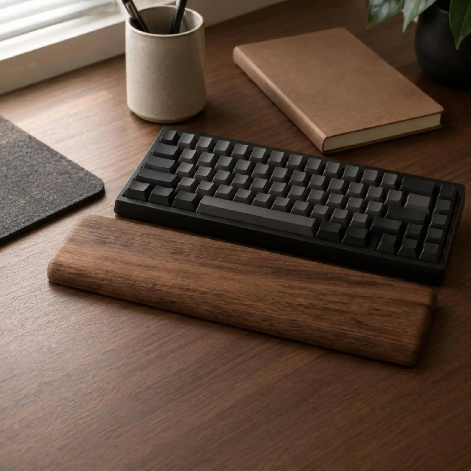Comfortable Wooden Keyboard Wrist Rest for Office Work Solid Walnut Palm Support with Oil Finish