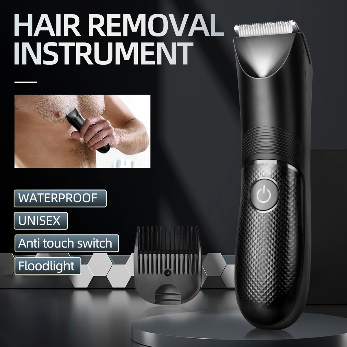 Versatile Body Groomer and Waterproof Pubic  Electric Trimmer for Men's Groin Hair Hair Trimmer with Replaceable Ceramic Blade