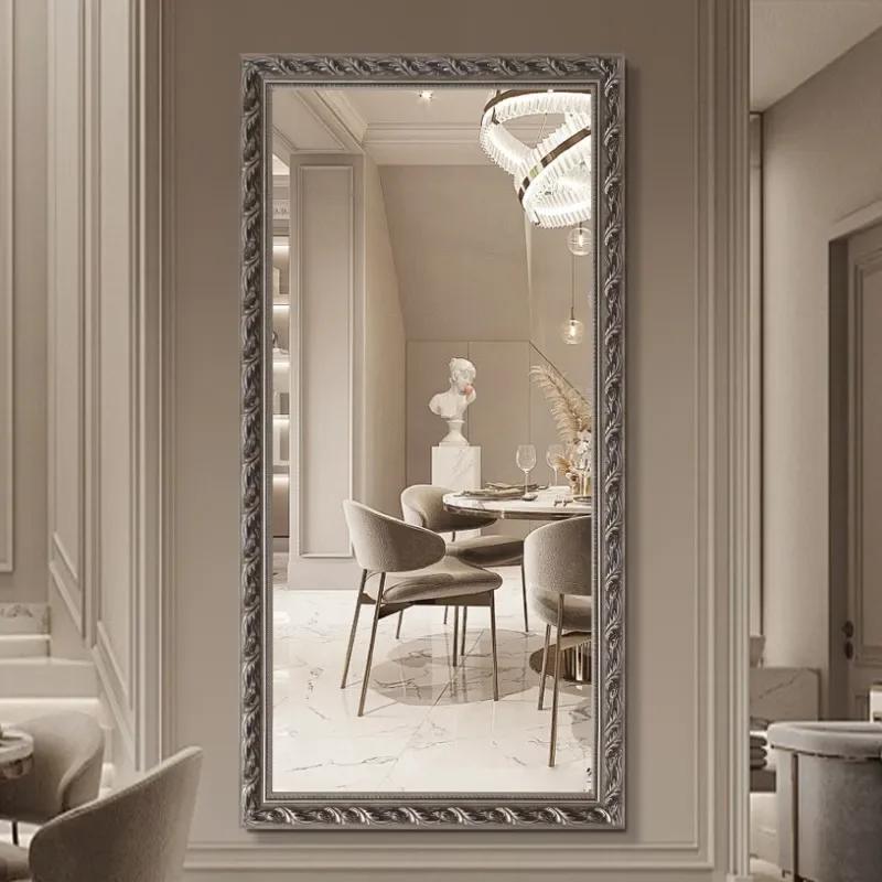 for American Solid Wood Full Length Mirror European Style Wall Mounted Floor Standing Full Body Mirror for Clothing Store