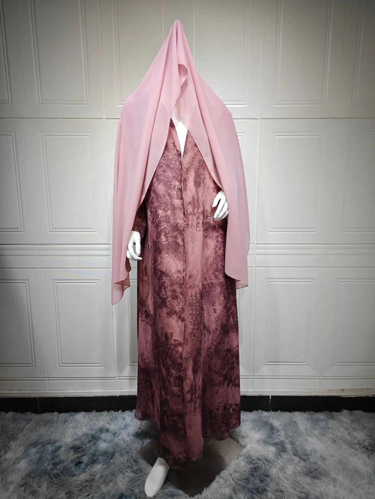 Ramadán Eid Tie Dye mariposa arco musulmán modesto Kimono Abaya Damen Dubai lujo Islam mujeres Kebaya con Hijab Kaftan bata Mujer