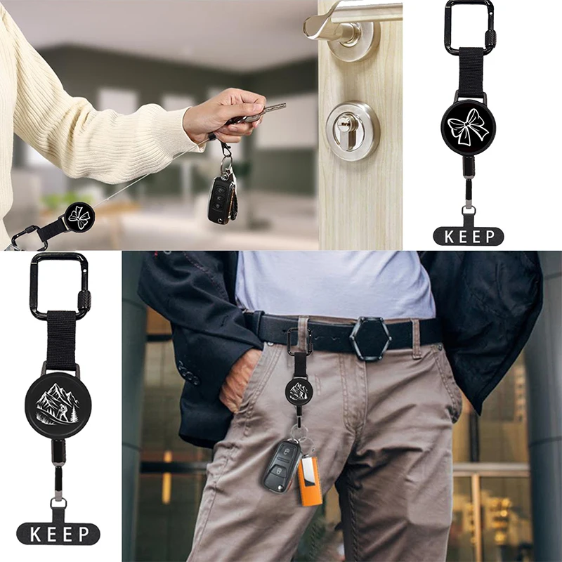 Outdoor Diebstahlsicheres Einziehbares Telefonband, Stahlkabel-Telefonhalterung mit Verriegelungskarabiner, Eingebautem Ständer, Verstellbarem Gurt