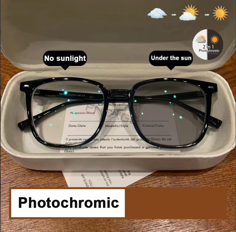 2026 Ultraleichte photochrome Anti-Strahlungs-Brille mit quadratischem Rahmen, austauschbare Linse für Damen und Herren, Sonnenbrillen, Brillengestelle – Detail 2