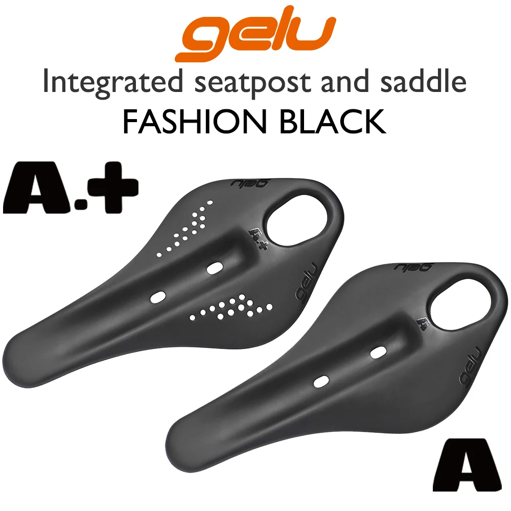 Black one-piece bicycle saddle, matte and glossy panels, suitable for mountain bikes, road bikes, integrated seat