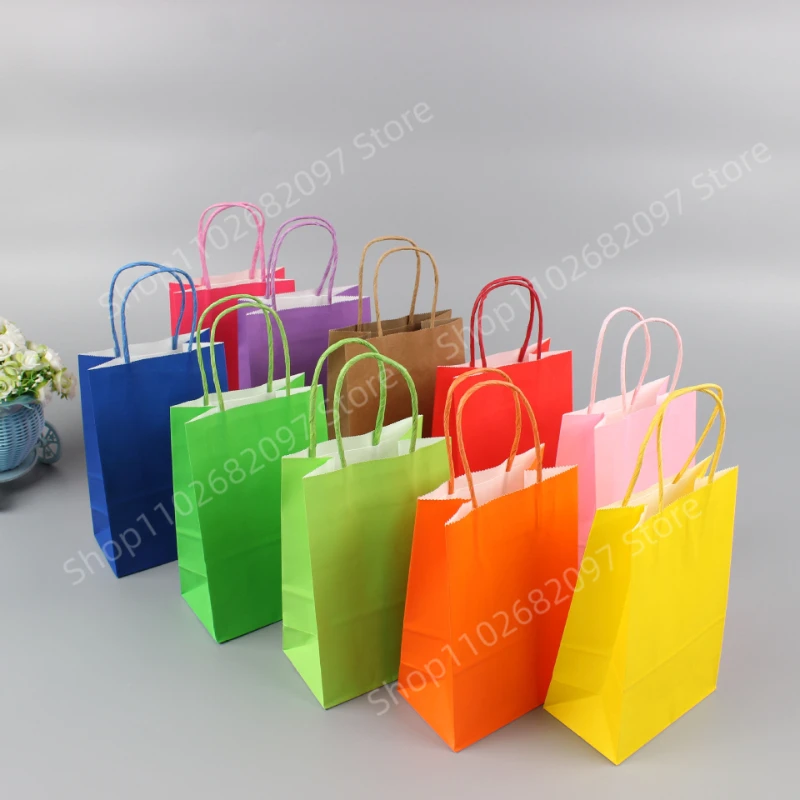 

10/20/30/50pcs Mini Small Kraft Paper Bag with Handles 15x21x8cm Festival Gift Bag High Quality Candy Shopping Bags 15x21x8cm