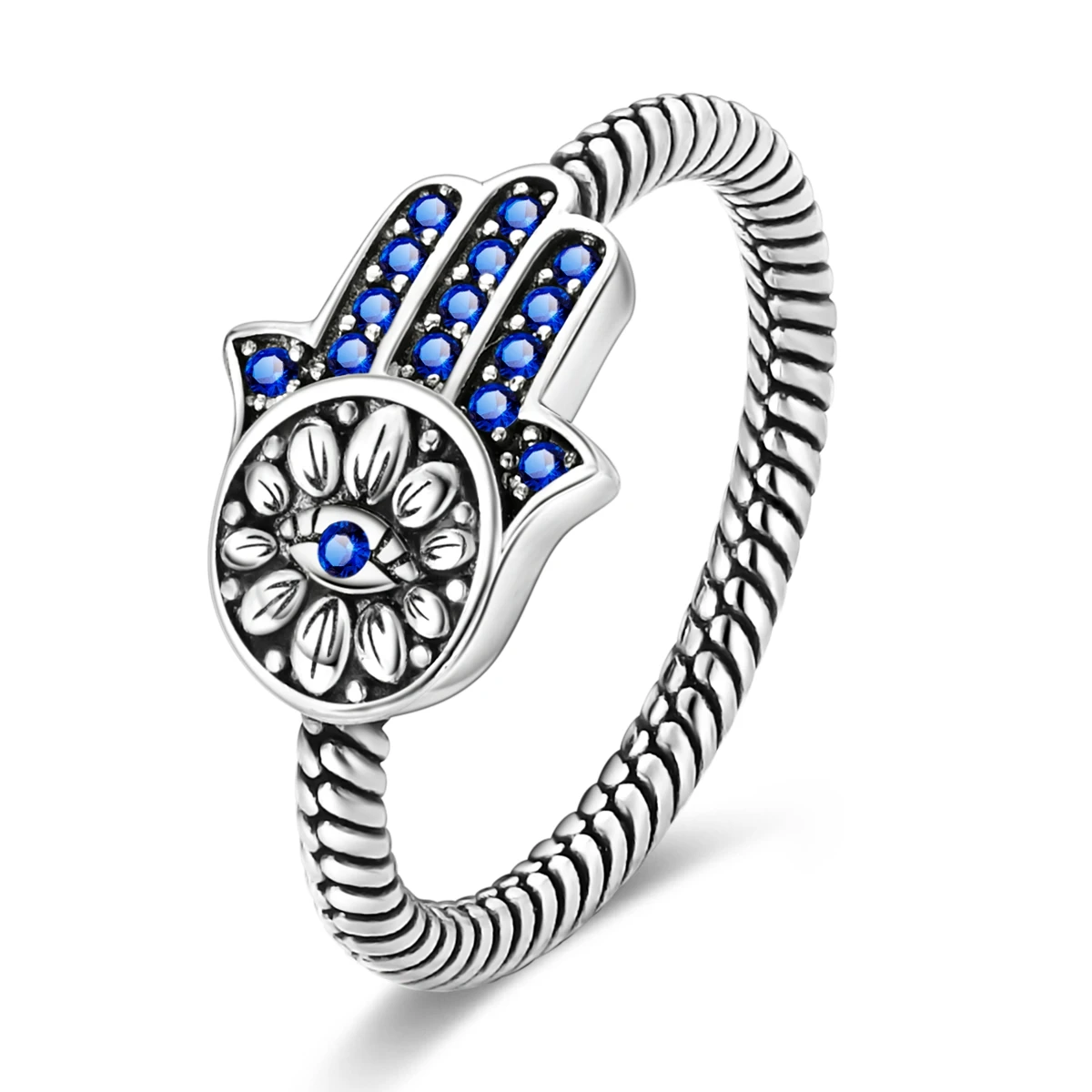 Women's 925 Sterling Silver Hand of Fatima Zircon Wedding Ring