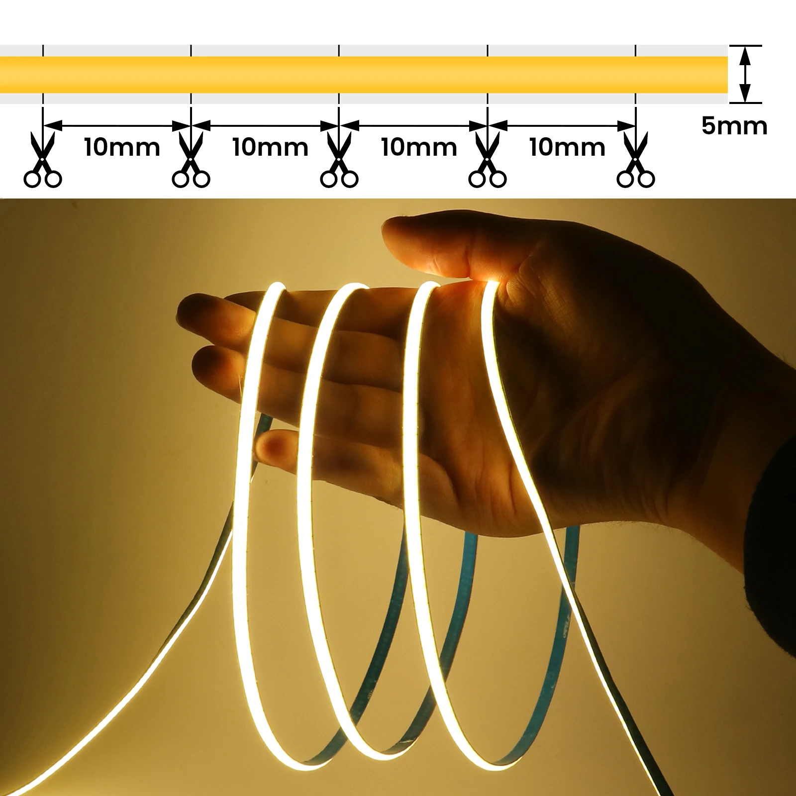 Ultra Thin 5mm COB LED Strip Lights 384LEDs/m Linear Dimmable Flexible Tape RA90 3000K 4000K 6000K Kitchen Room Decor DC12V/24V