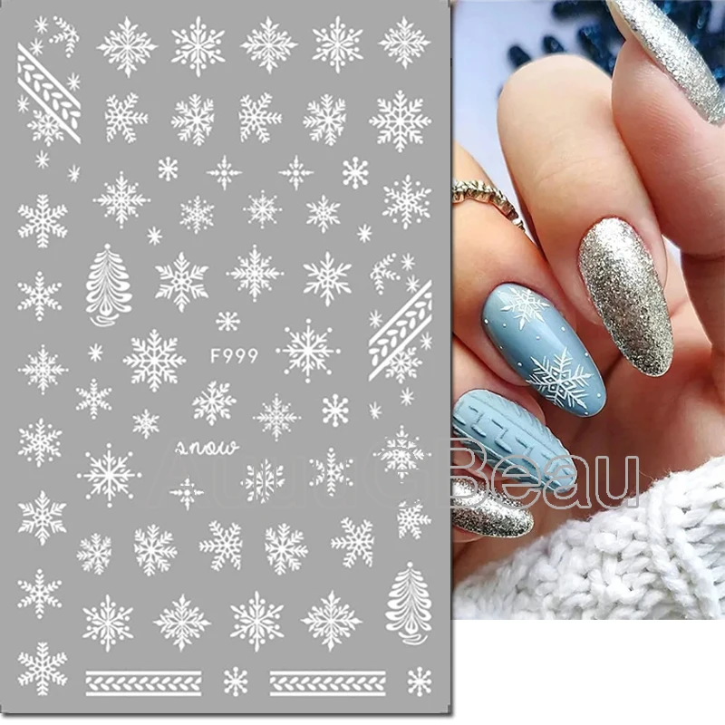 3d Nail Art Stickers Christmas Winter White Snowflake Xmas Trees Decals For Nails Decoration Manicure Salon Beauty