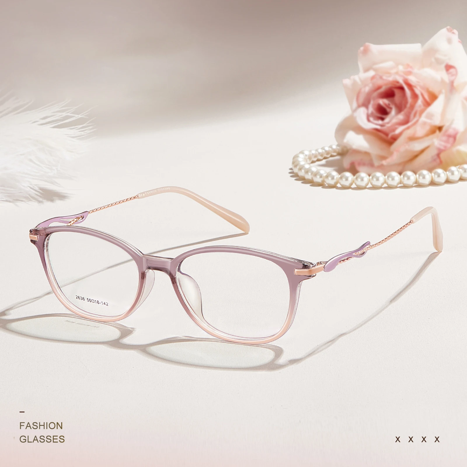 แว่นตาแฟชั่นผู้หญิง KUXA กรอบ TR90 สำหรับใส่เลนส์สายตา แก้ไขสายตาสั้น โปรเกรสซีฟ ทรงรี สีใส สีม่วง