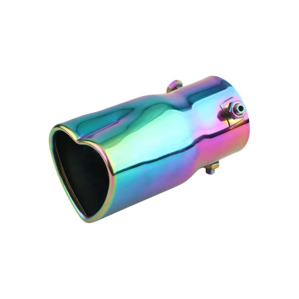 2.5 Inch Universal Car Exhaust Muffler Tip Heart-Shaped Stainless Steel Pipe Straight Exhaust Tail Muffler Tip Pipe Colorful