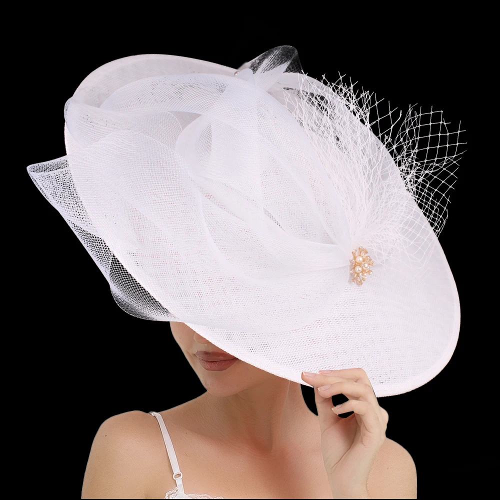 Elegant 40cm Wedding Fascinator Hat for Women Big Size Elastic Net Headwear Ladies Cocktail Church Party Hair Accessories
