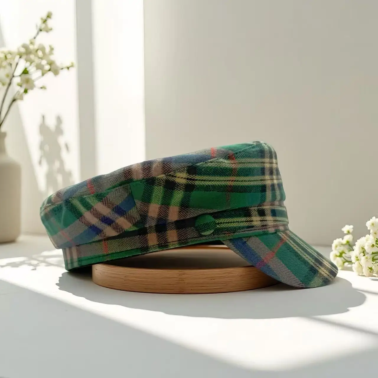 Boina com padrão xadrez doce HongLuan e boné jornaleiro feminino, acessórios femininos cosplay