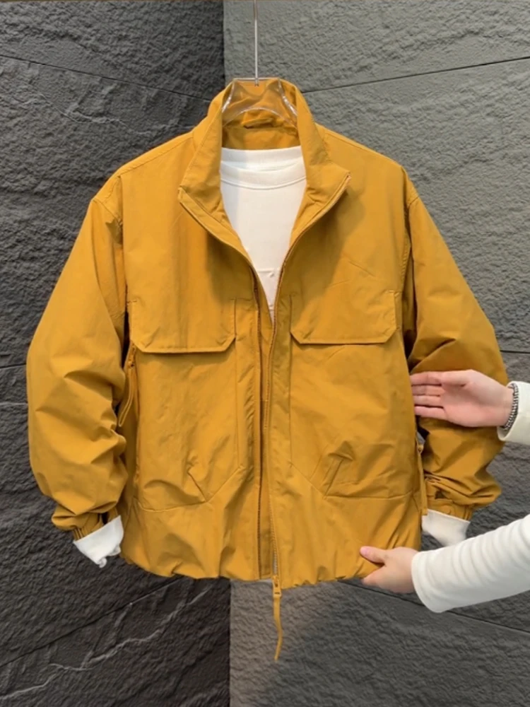 

Spring 2026 Men's Casual Loose Fit Jacket with Big Pockets Stand Collar Workwear Style Fashionable American Trend Outerwear