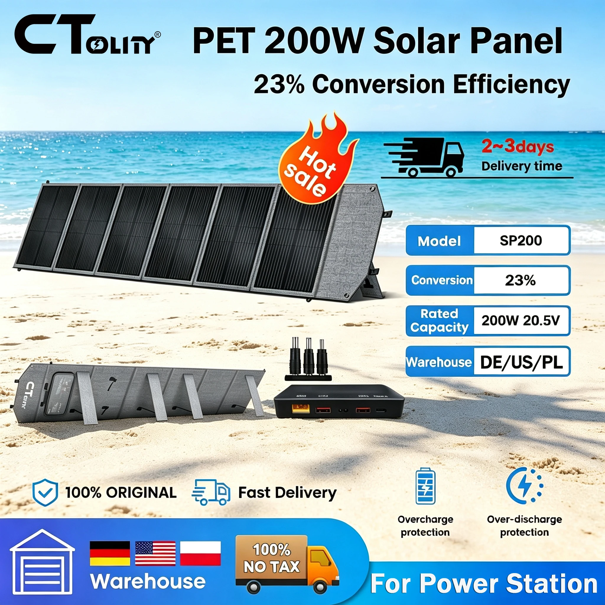 CTOLITY PET 200W Flexibles Solarpanel 20,5V SP200 Tragbare Faltbare Tasche 23% Effizienz Faltbare Energiespeicherung USB Typ-C für Solarladestation Powerstation Powerbank