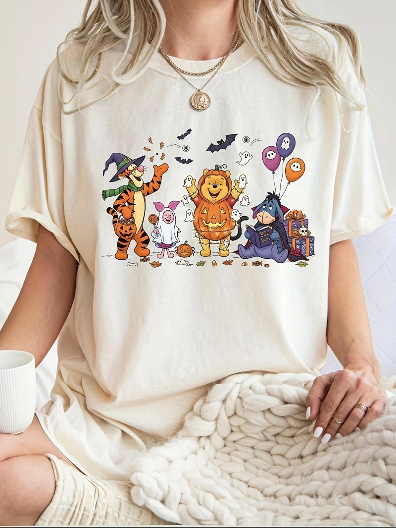

Disney Halloween Women's Fashion Casual Round Neck Cartoon Print T-Shirt