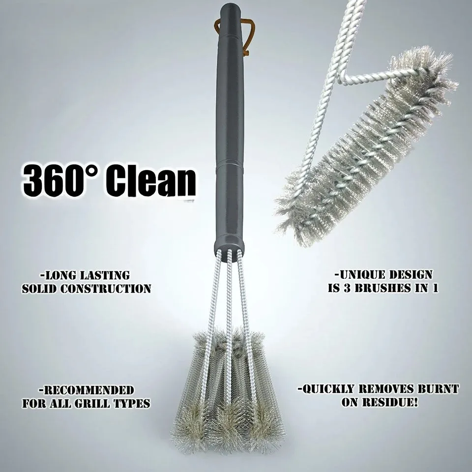 Barbecue Cleaning Brush 3 Stainless Steel Brushes Combined With 1 Stainless Steel Bristle Cleaning Brush Barbecue Accessories