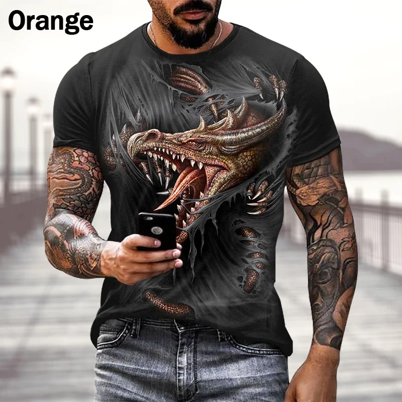 New Fashion Gothic Dragon Print T-shirt Men Street Casual Personality Cool T-shirt Tops