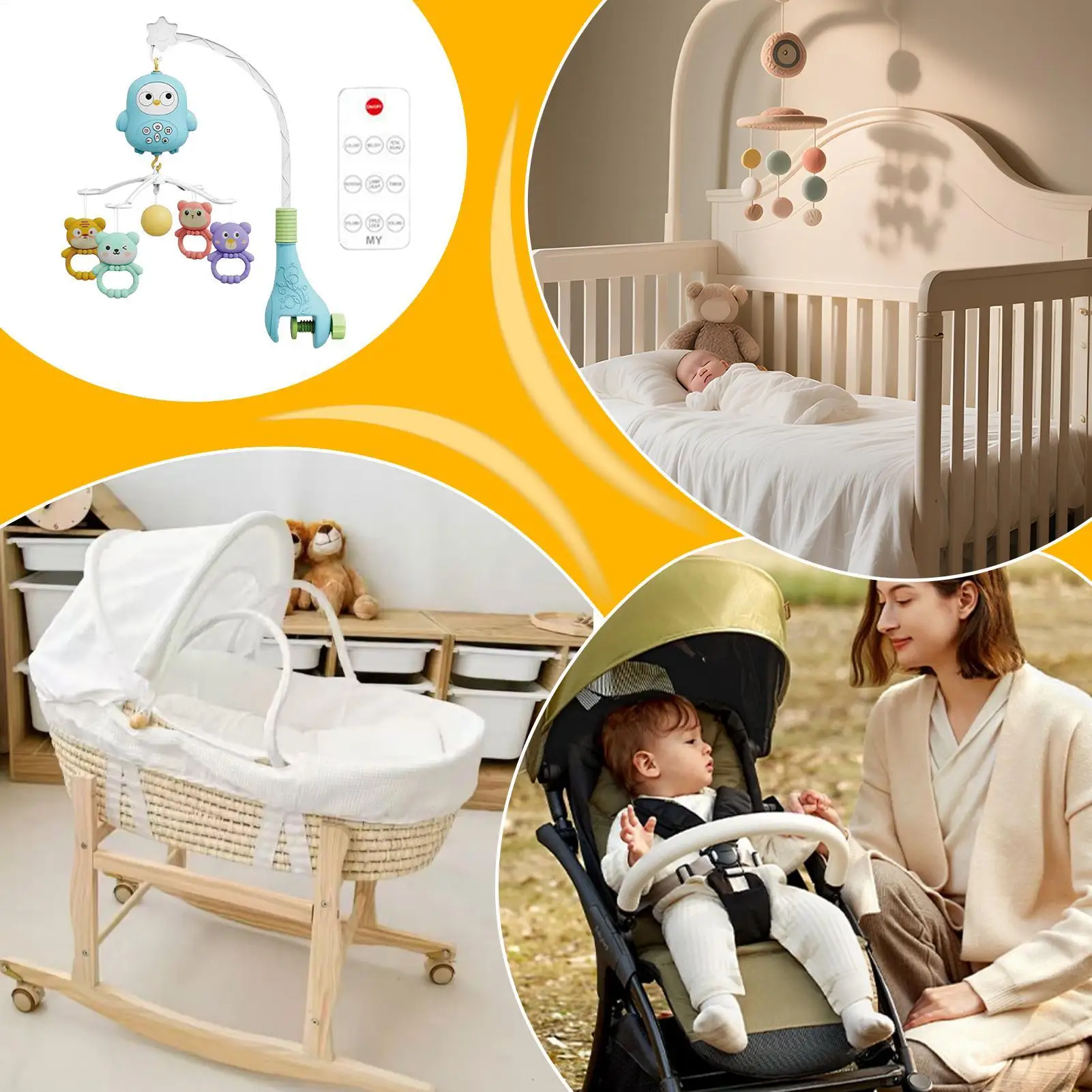Remote Control Musical Baby Crib Mobile toy with Lights Music Projection for Infants Crib Toys for Newborn Baby Mobile for Crib