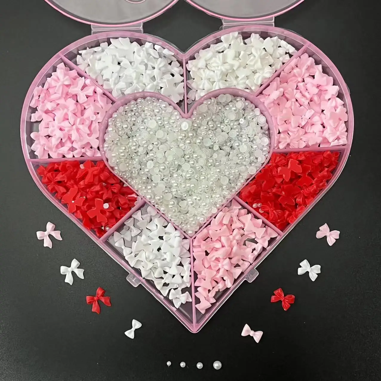 Professional Supply 900Pcs Mix Dopamine Dressing Resin Bow Pearl Heart Gem Kawaii Beauty Salon Long Nail Art Decoration Charms