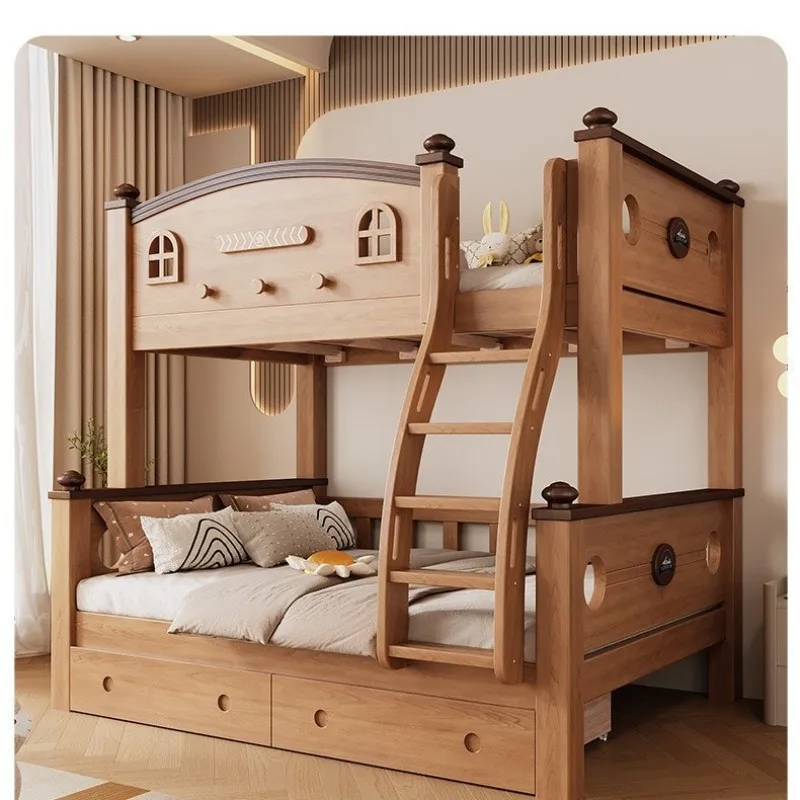 

Nordic style all solid wood Liriodendron children's bunk bed multi-functional two-layer upper and lower bunk thickened bed
