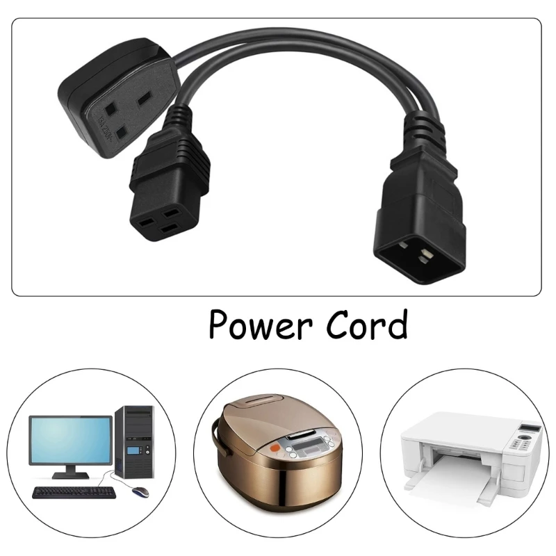 Y1UB 1 to 2 Power Adapter Cable Line, IEC320 C20 to UK+IEC320 C19 Connectors Cord Wire 32cm Length