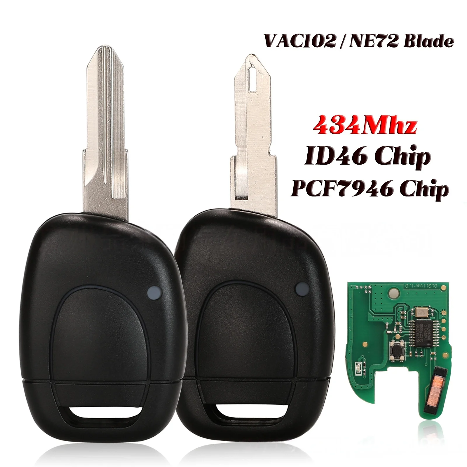 

Подходит для автомобильного ключа Renault, 1 клавиша, 433, частота PCF7946, чип NE72/VAC102, эмбрион