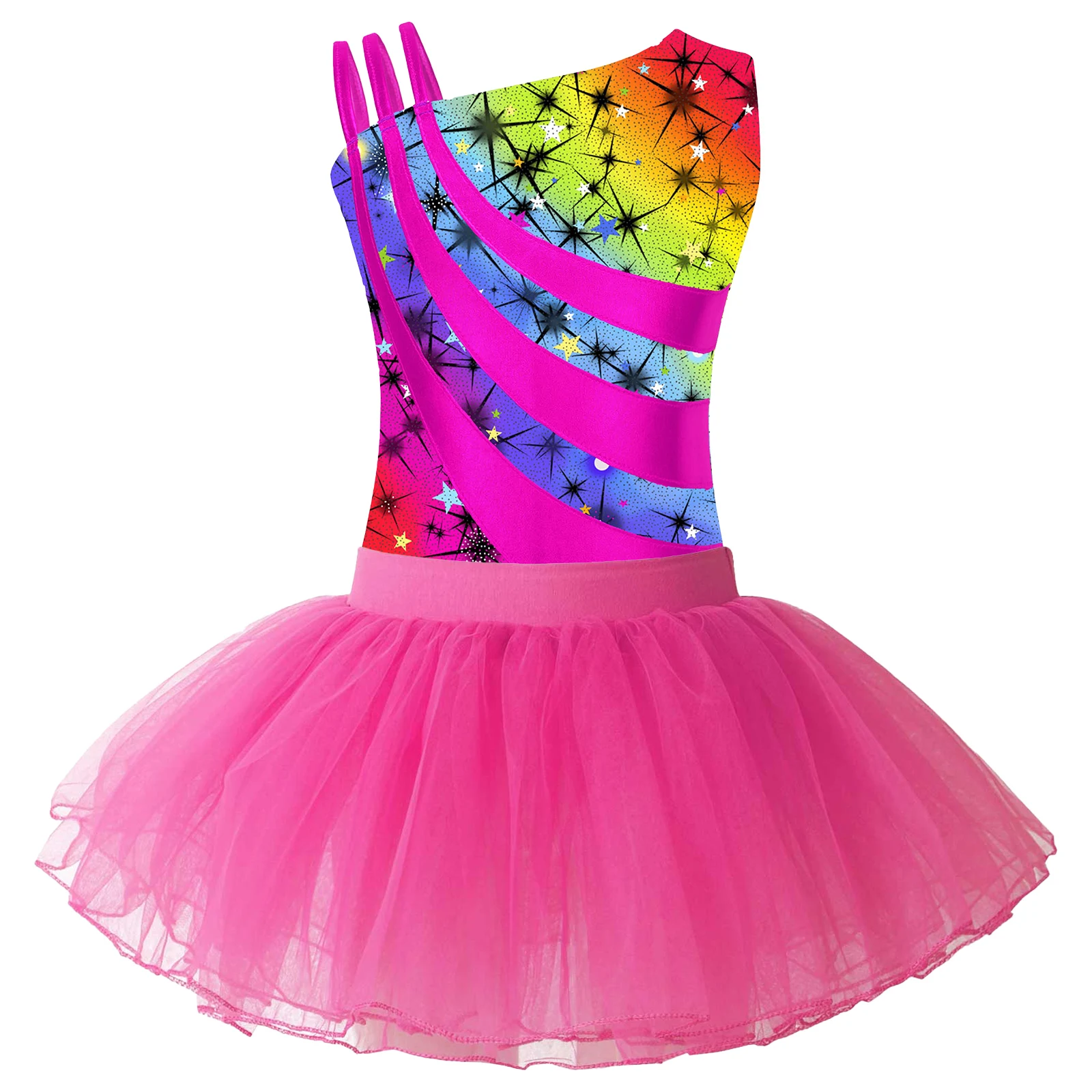 Crianças meninas sem mangas imprimir ballet tutu vestido ginástica collant + shorts patinação macacão conjuntos de dança crianças roupas